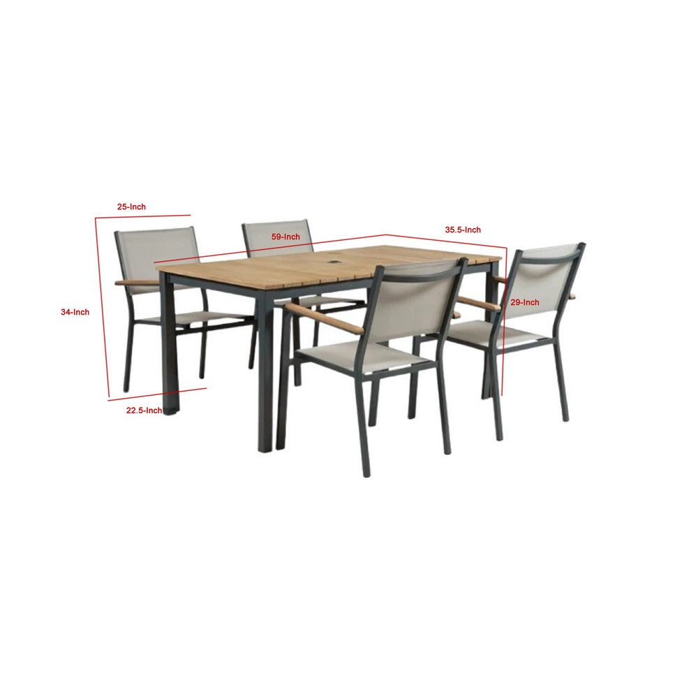 Ankia 5pc Outdoor Dining Table & Chairs Set | Gray | Natural Teak Brown