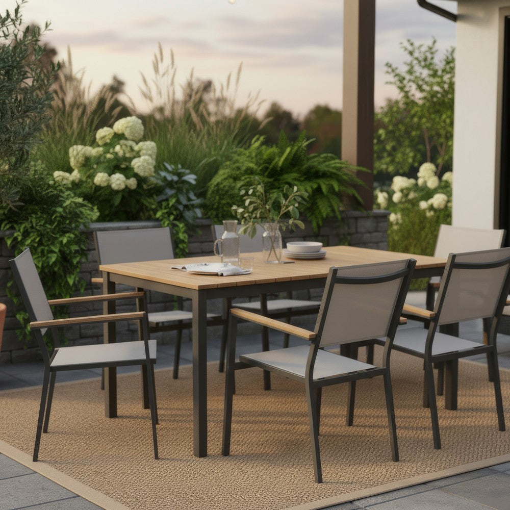 Ankia 5pc Outdoor Dining Table & Chairs Set | Gray | Natural Teak Brown