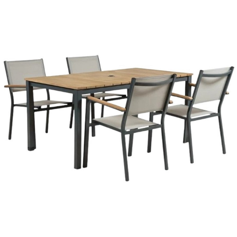 Ankia 5pc Outdoor Dining Table & Chairs Set | Gray | Natural Teak Brown