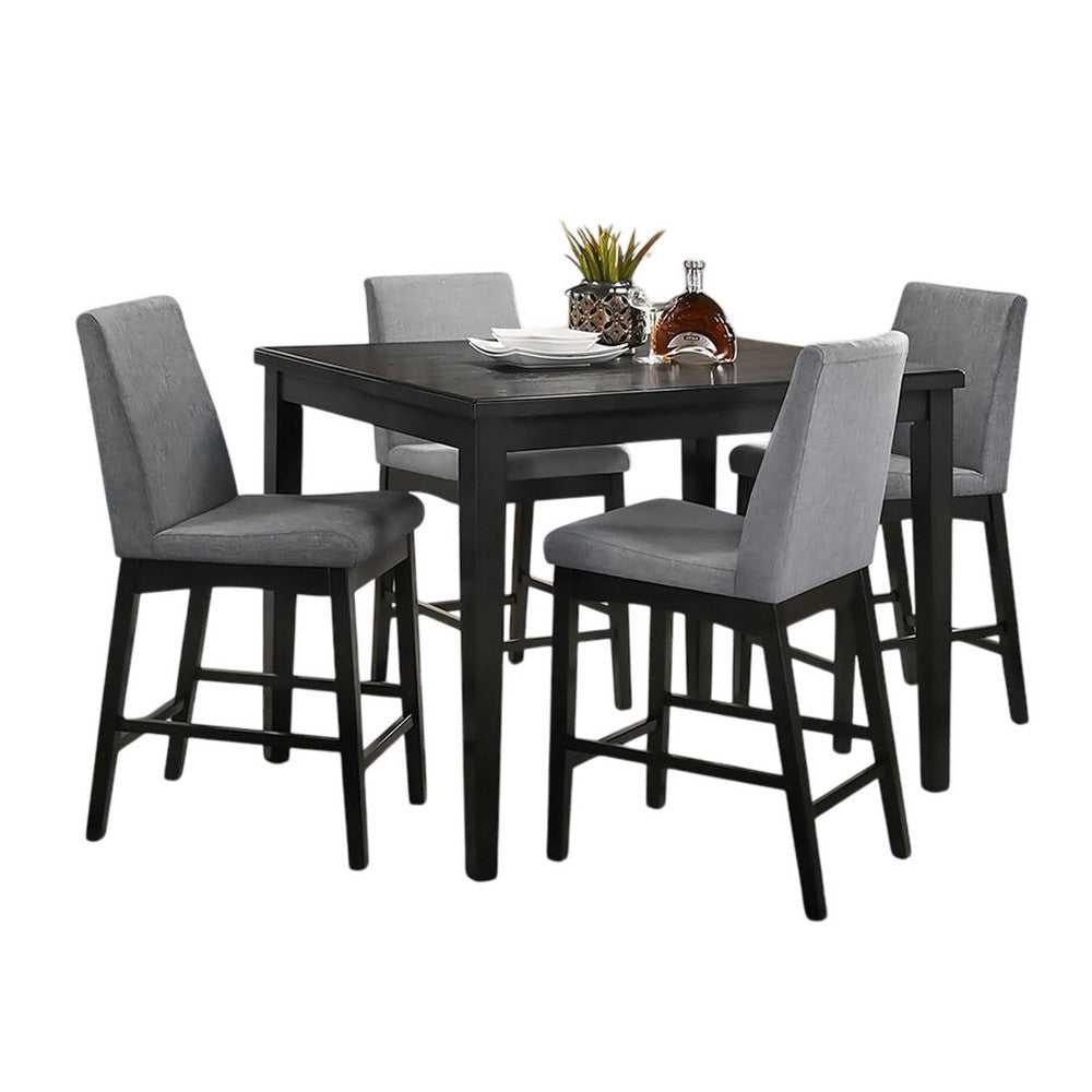 Heni 5pc Counter Table & 4 Chair Set | Gray Padded | Dark Walnut Brown BM337268