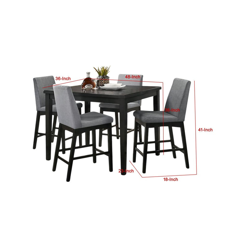Heni 5pc Counter Table & 4 Chair Set | Gray Padded | Dark Walnut Brown BM337268