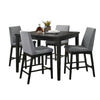 Heni 5pc Counter Table & 4 Chair Set | Gray Padded | Dark Walnut Brown