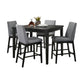 Heni 5pc Counter Table & 4 Chair Set | Gray Padded | Dark Walnut Brown