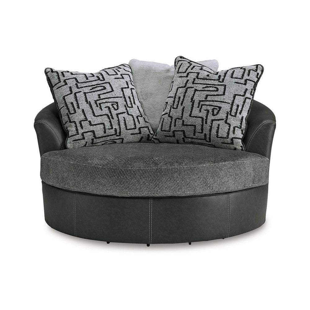 Burt Swivel Oversize Accent Chair | 3 Pillows | Gray Faux Leather BM337270