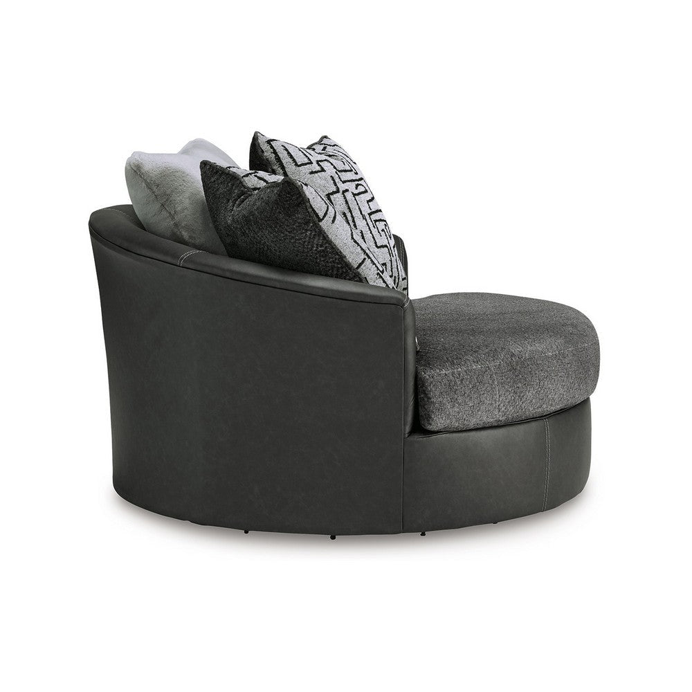 Burt Swivel Oversize Accent Chair | 3 Pillows | Gray Faux Leather BM337270