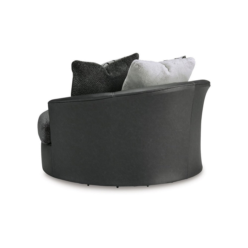 Burt Swivel Oversize Accent Chair | 3 Pillows | Gray Faux Leather BM337270