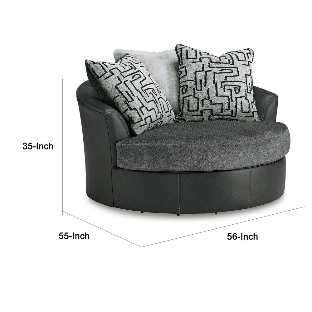 Burt Swivel Oversize Accent Chair | 3 Pillows | Gray Faux Leather BM337270