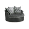 Burt Swivel Oversize Accent Chair | 3 Pillows | Gray Faux Leather
