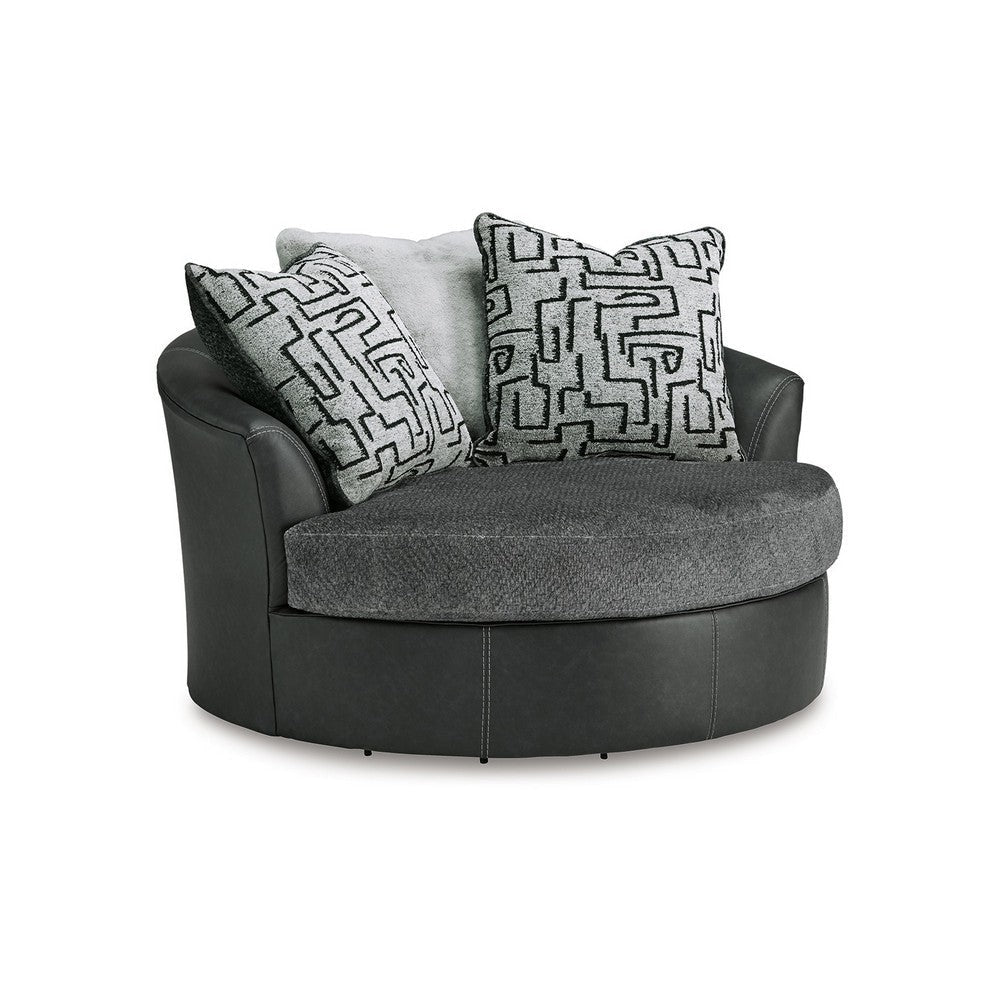 Burt Swivel Oversize Accent Chair | 3 Pillows | Gray Faux Leather