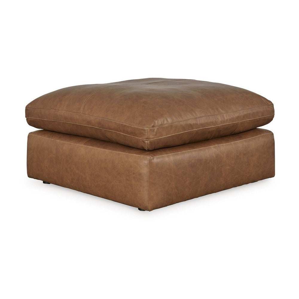 Accent Ottoman | 42’’ Square | Caramel Brown Faux Leather | Non Skid BM337274