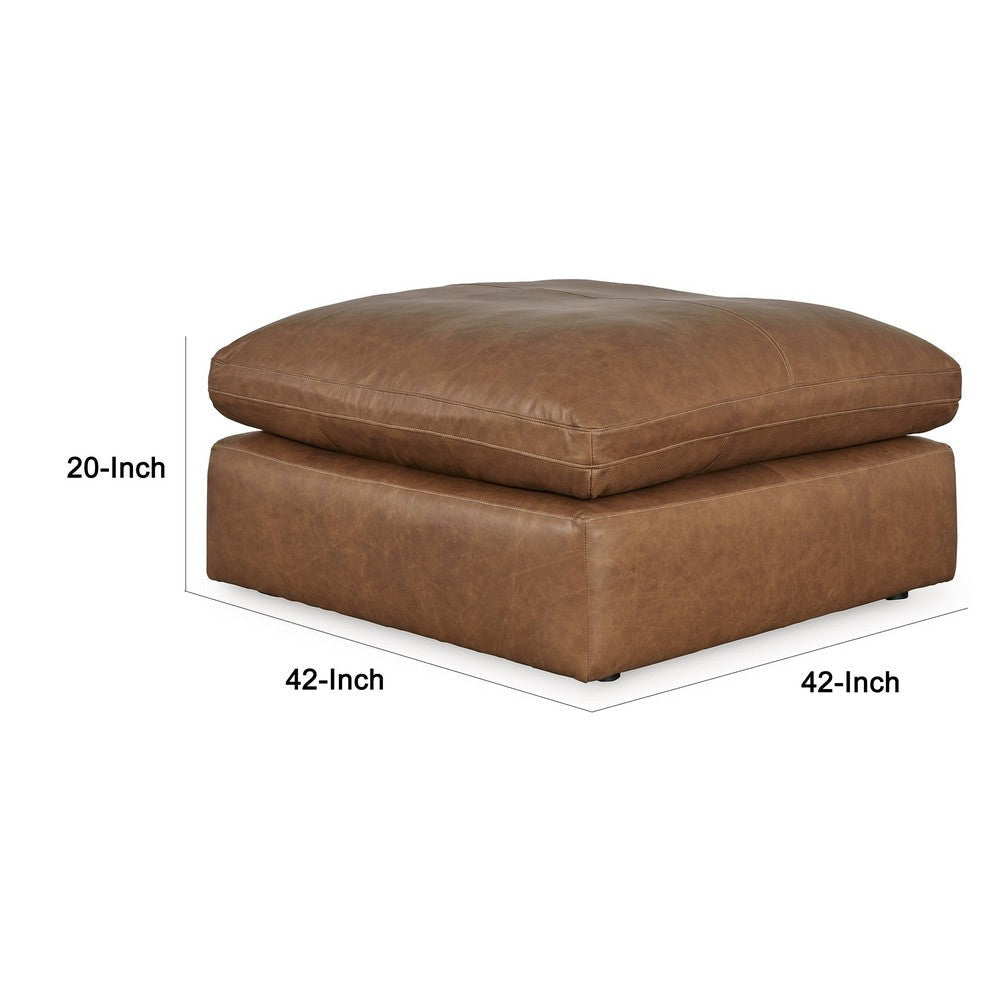 Accent Ottoman | 42’’ Square | Caramel Brown Faux Leather | Non Skid BM337274