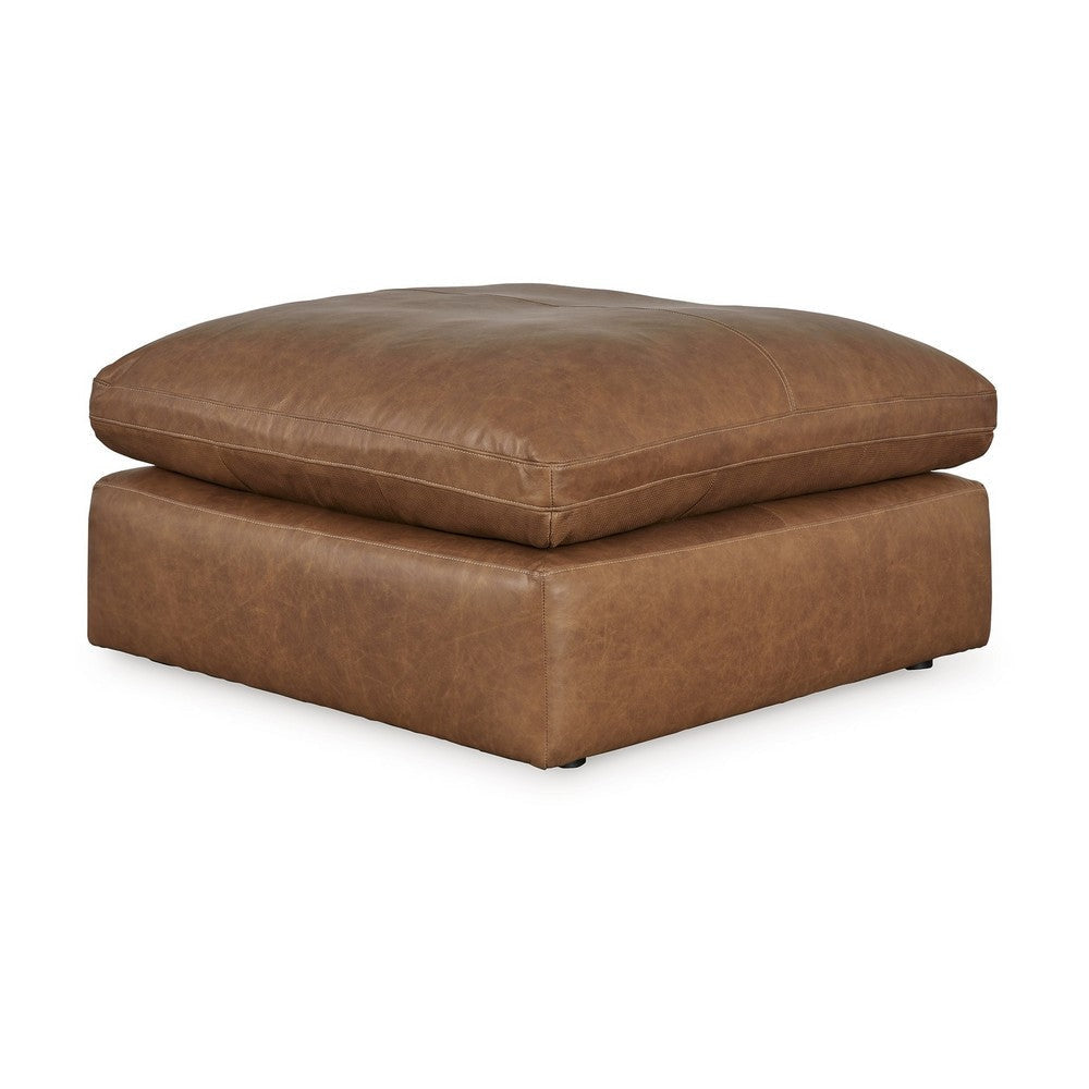 Accent Ottoman | 42" Square | Caramel Brown Faux Leather | Non Skid