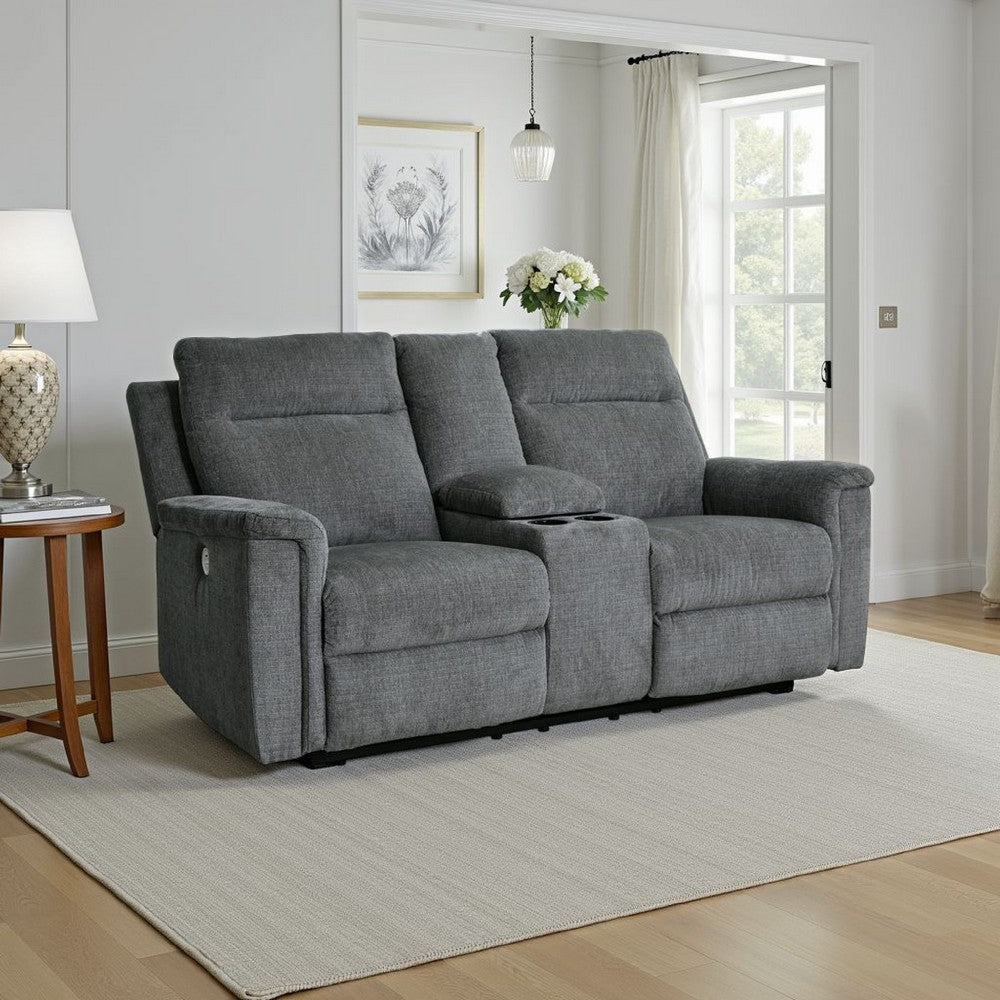 Jinu Power Recliner Loveseat | 75" Soft Gray Polyester Micro Chenille