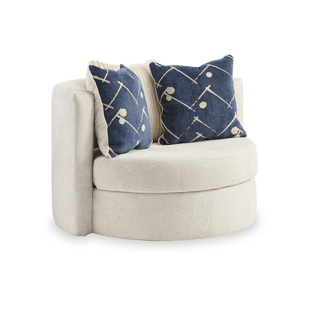 Oversize Swivel Accent Chair | 3 Throw Pillows | Ivory Polyester