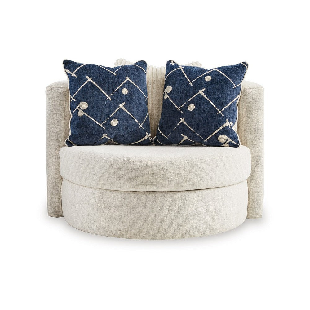 Oversize Swivel Accent Chair | 3 Throw Pillows | Ivory Polyester BM337280
