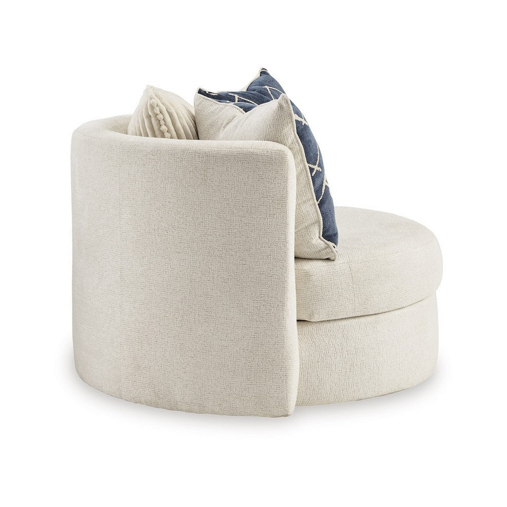 Oversize Swivel Accent Chair | 3 Throw Pillows | Ivory Polyester BM337280