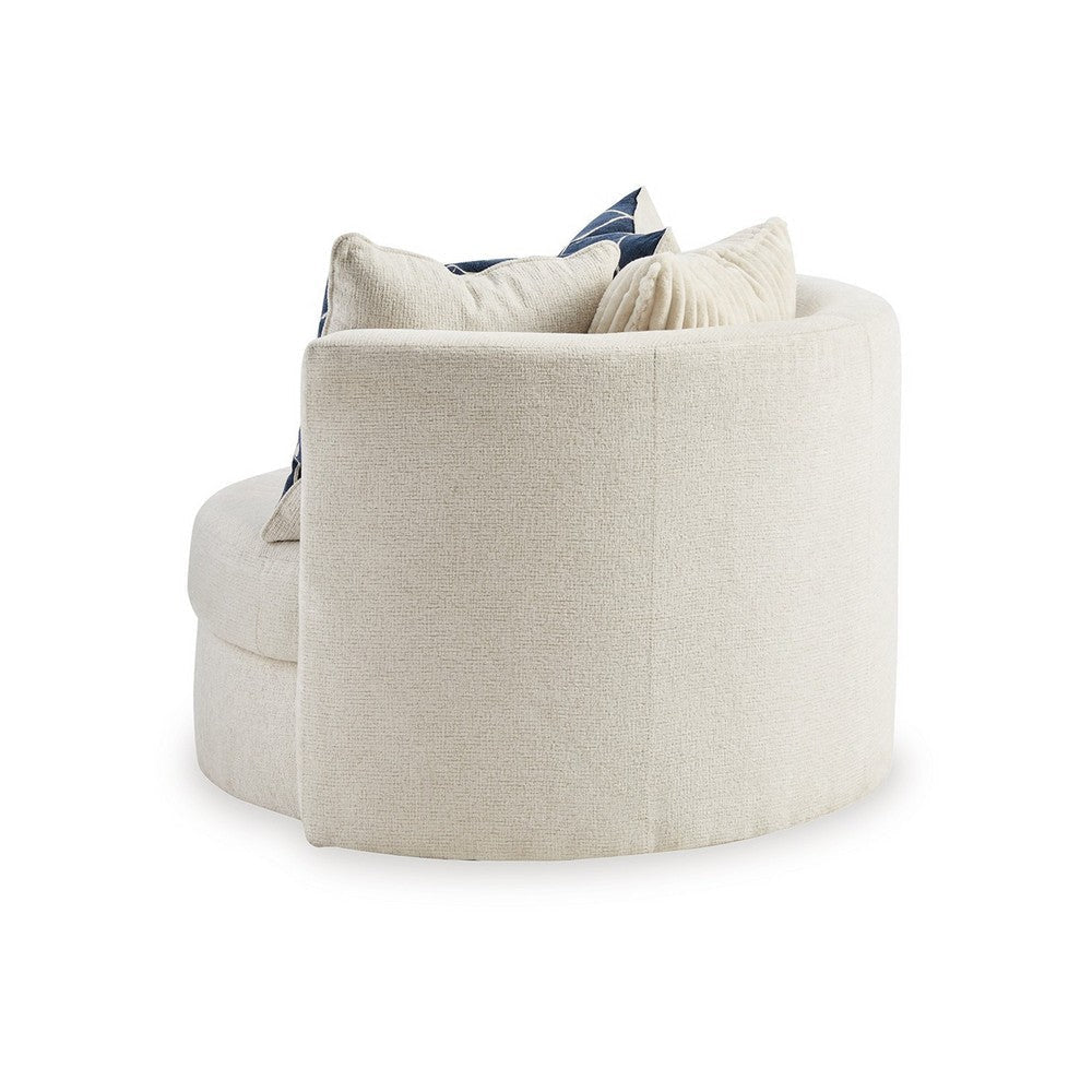 Oversize Swivel Accent Chair | 3 Throw Pillows | Ivory Polyester BM337280
