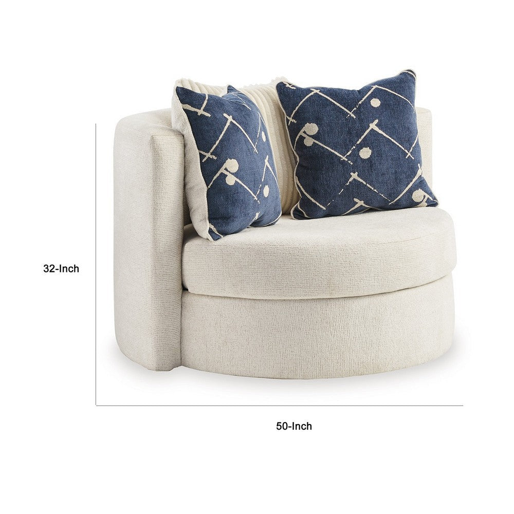 Oversize Swivel Accent Chair | 3 Throw Pillows | Ivory Polyester BM337280