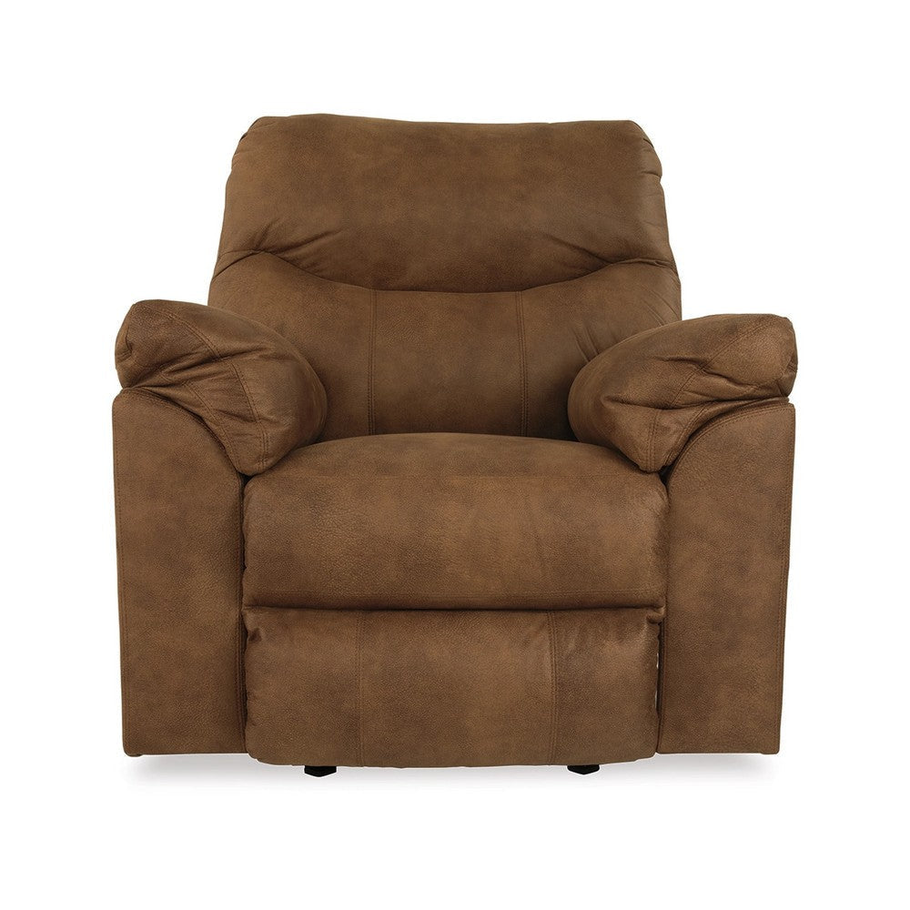 Manual Rocker Recliner Chair | Plush Pillowtop Bark Brown Faux Leather BM337281