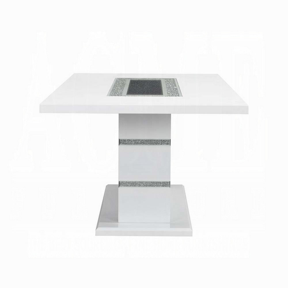 Zav Dining Table | 79" Rectangular Top | White Gray Pedestal Base