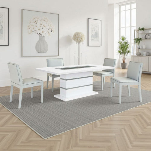 Zav Dining Table | 79" Rectangular Top | White Gray Pedestal Base