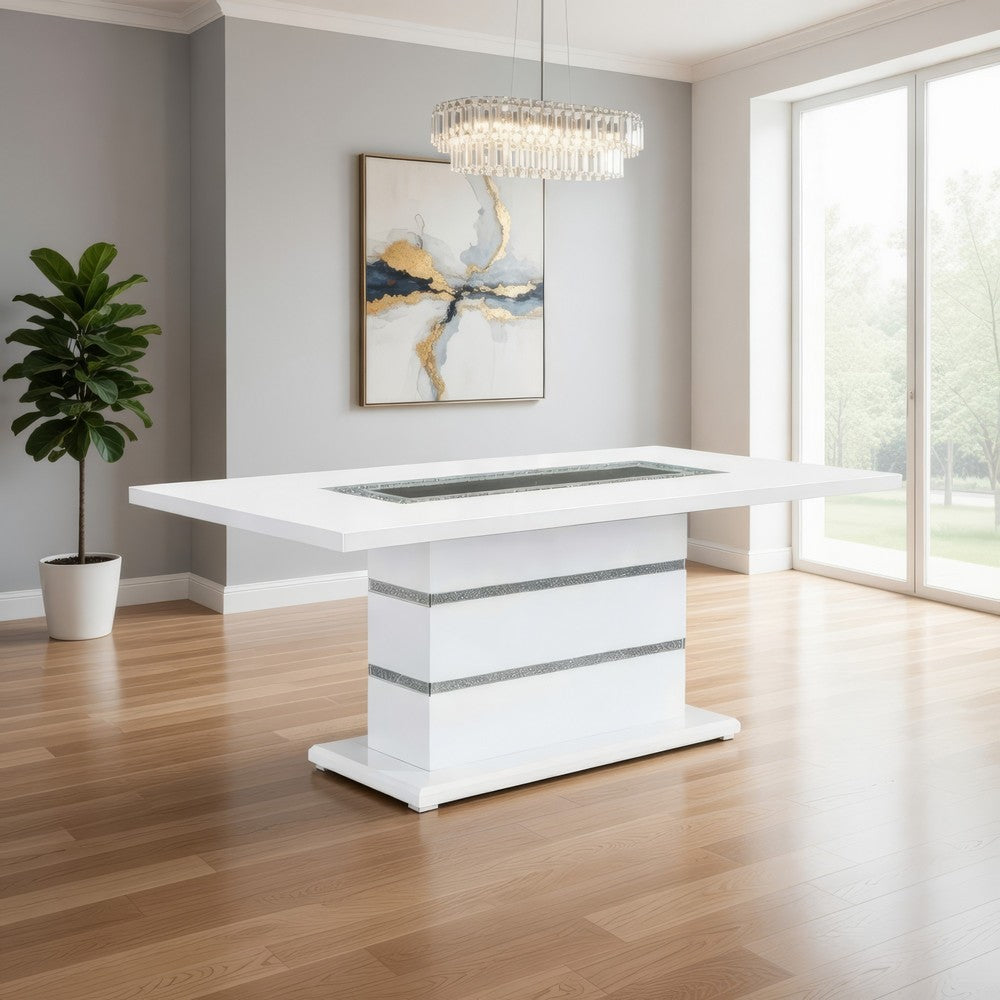 Zav Dining Table | 79" Rectangular Top | White Gray Pedestal Base