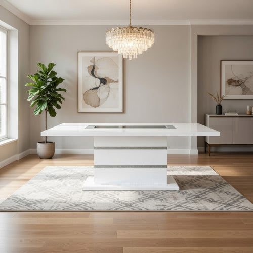 Zav Dining Table | 79" Rectangular Top | White Gray Pedestal Base