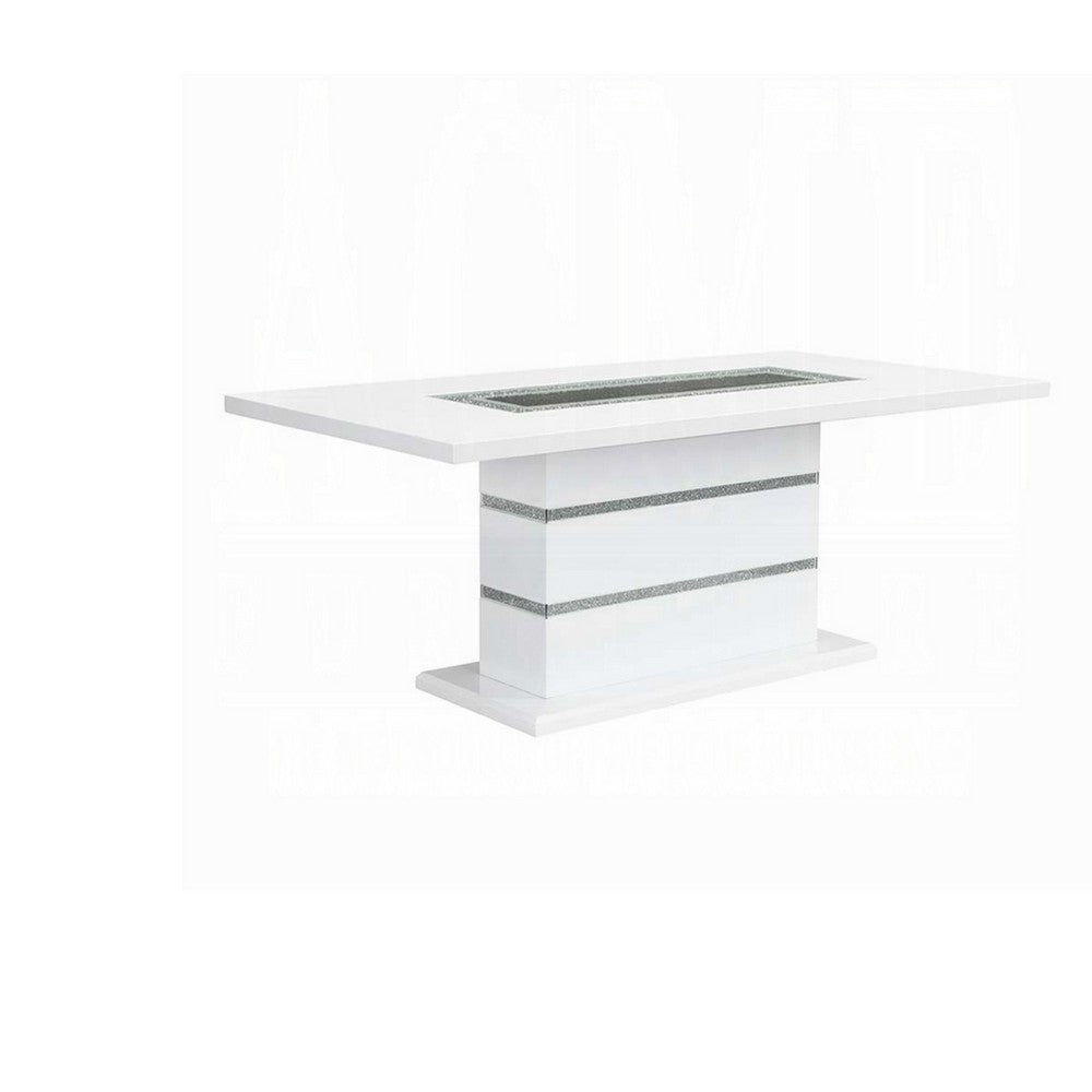 Zav Dining Table | 79" Rectangular Top | White Gray Pedestal Base