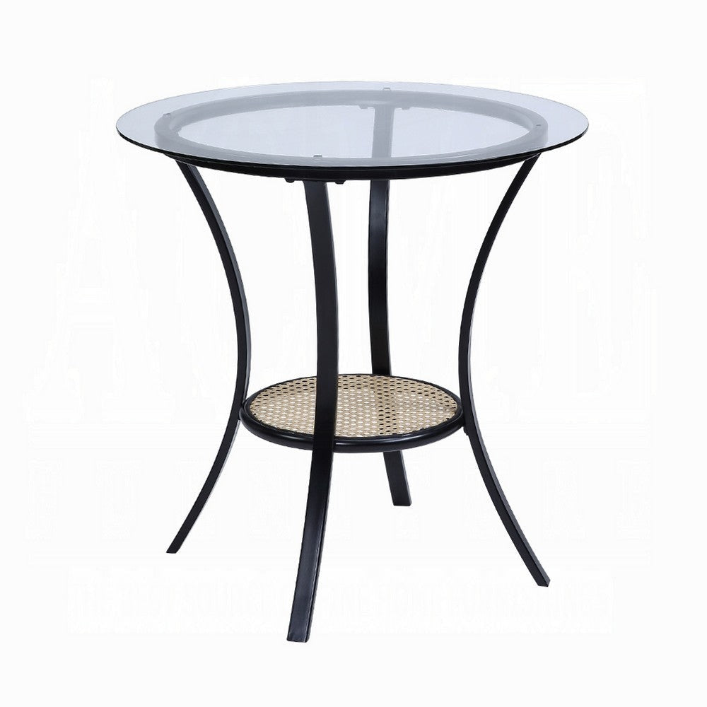 Col 3pc Accent Table and Chair Set | Black | Glass Top | Padded Seats BM337289