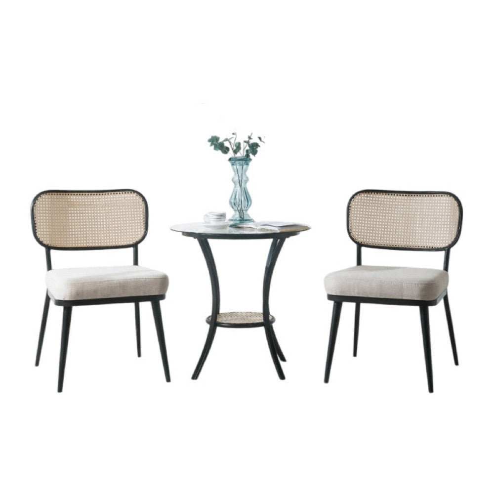Col 3pc Accent Table and Chair Set | Black | Glass Top | Padded Seats