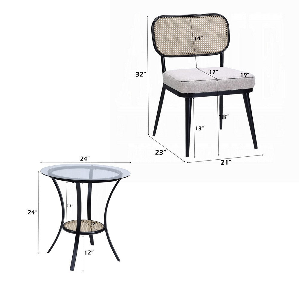 Col 3pc Accent Table and Chair Set | Black | Glass Top | Padded Seats BM337289
