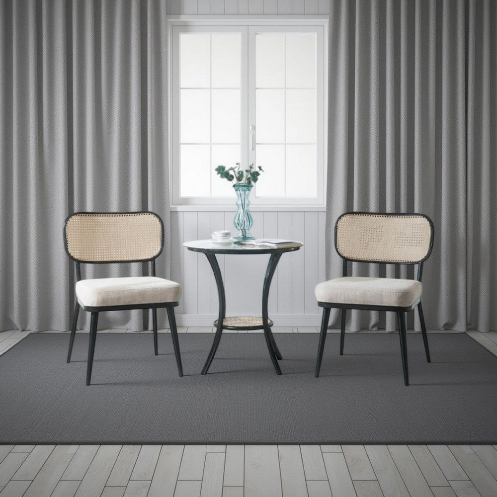 Col 3pc Accent Table and Chair Set | Black | Glass Top | Padded Seats