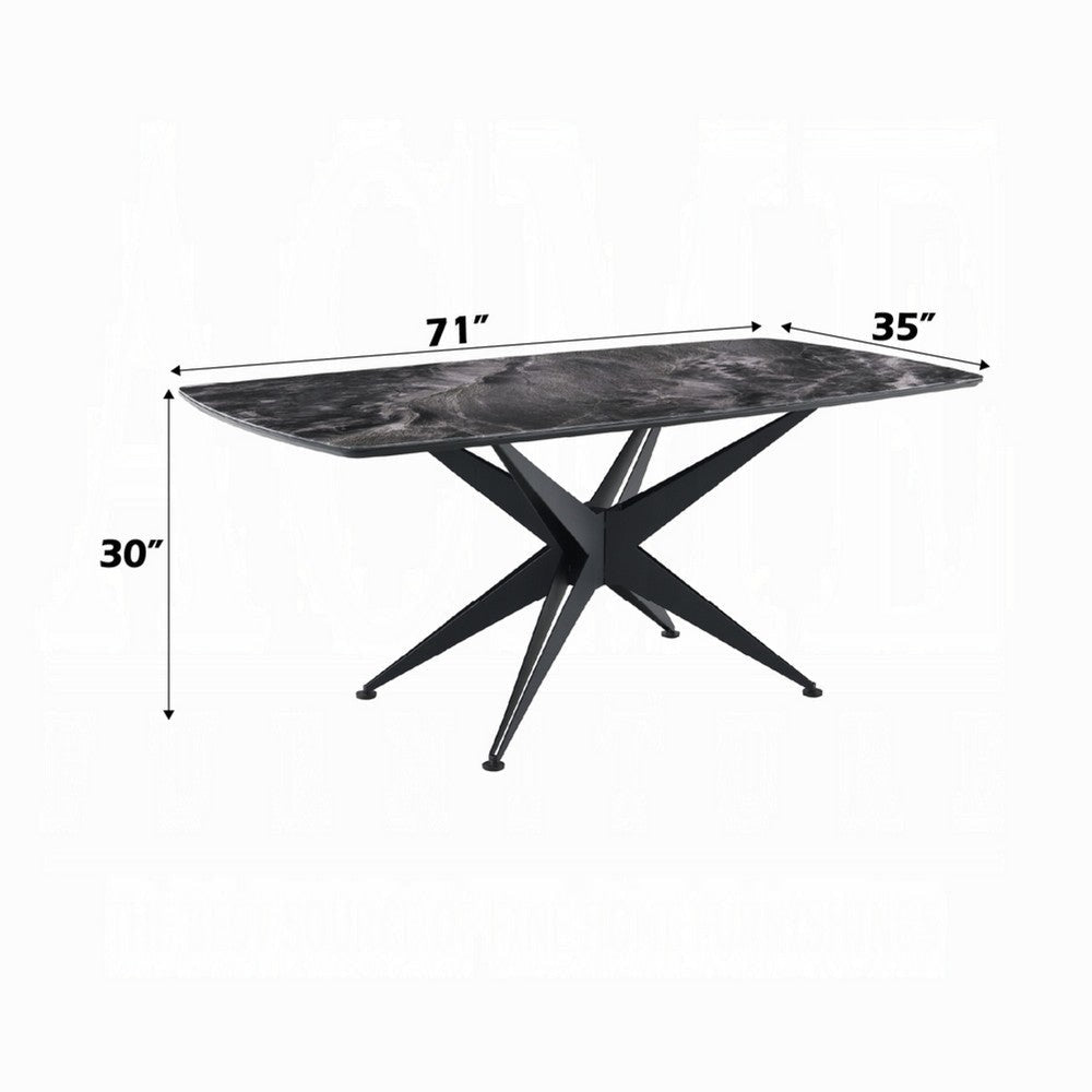 Laus Dining Table | 71’’ Crystal Glass Top | Black Geometric Base BM337308