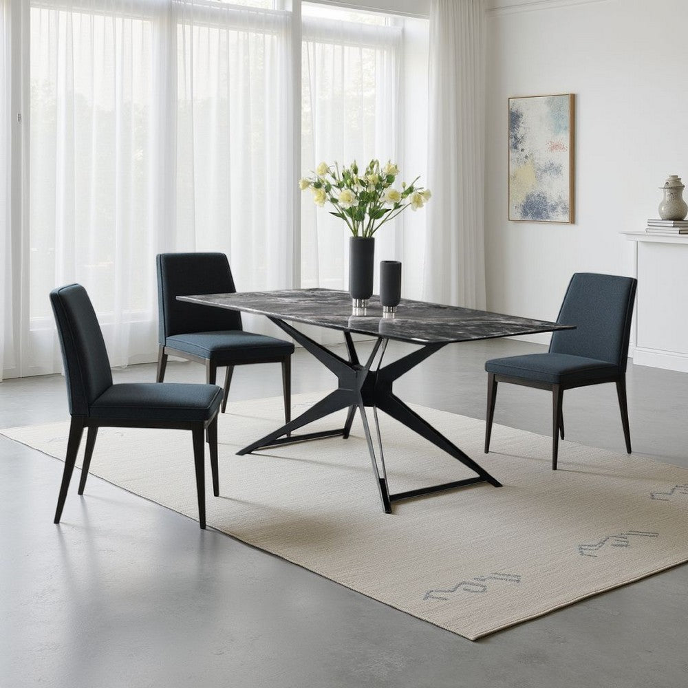 Laus Dining Table | 71" Crystal Glass Top | Black Geometric Base