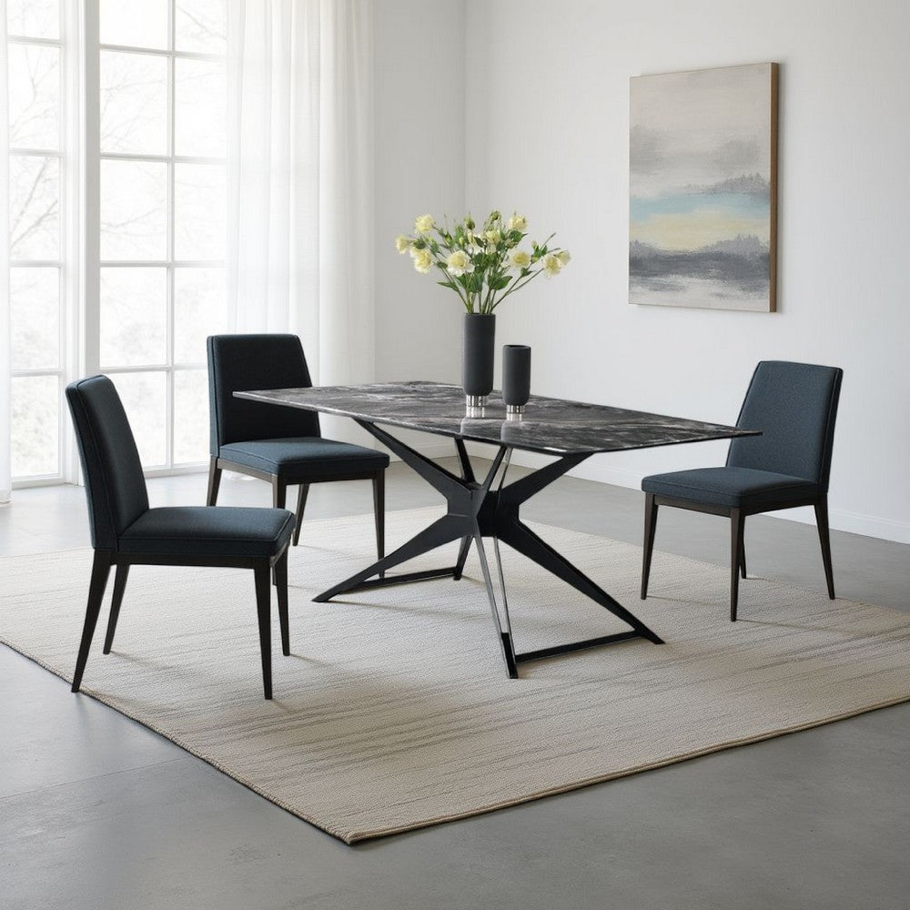 Laus Dining Table | 71" Crystal Glass Top | Black Geometric Base