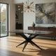 Laus Dining Table | 71" Crystal Glass Top | Black Geometric Base