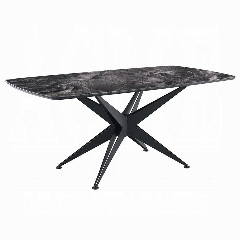 Laus Dining Table | 71" Crystal Glass Top | Black Geometric Base