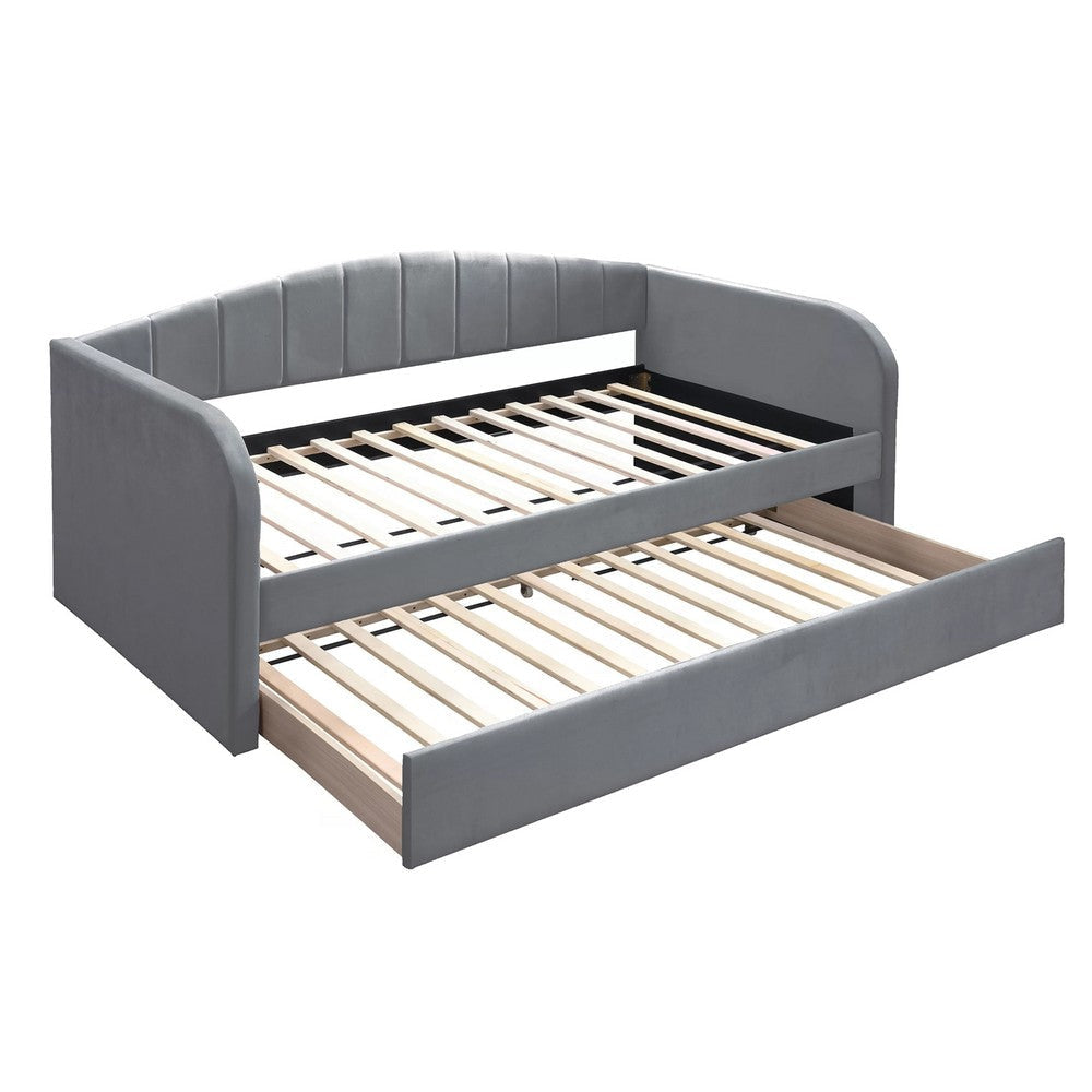 Keo Daybed with Pull Out Trundle | Channel Tufted Modern Gray Velvet