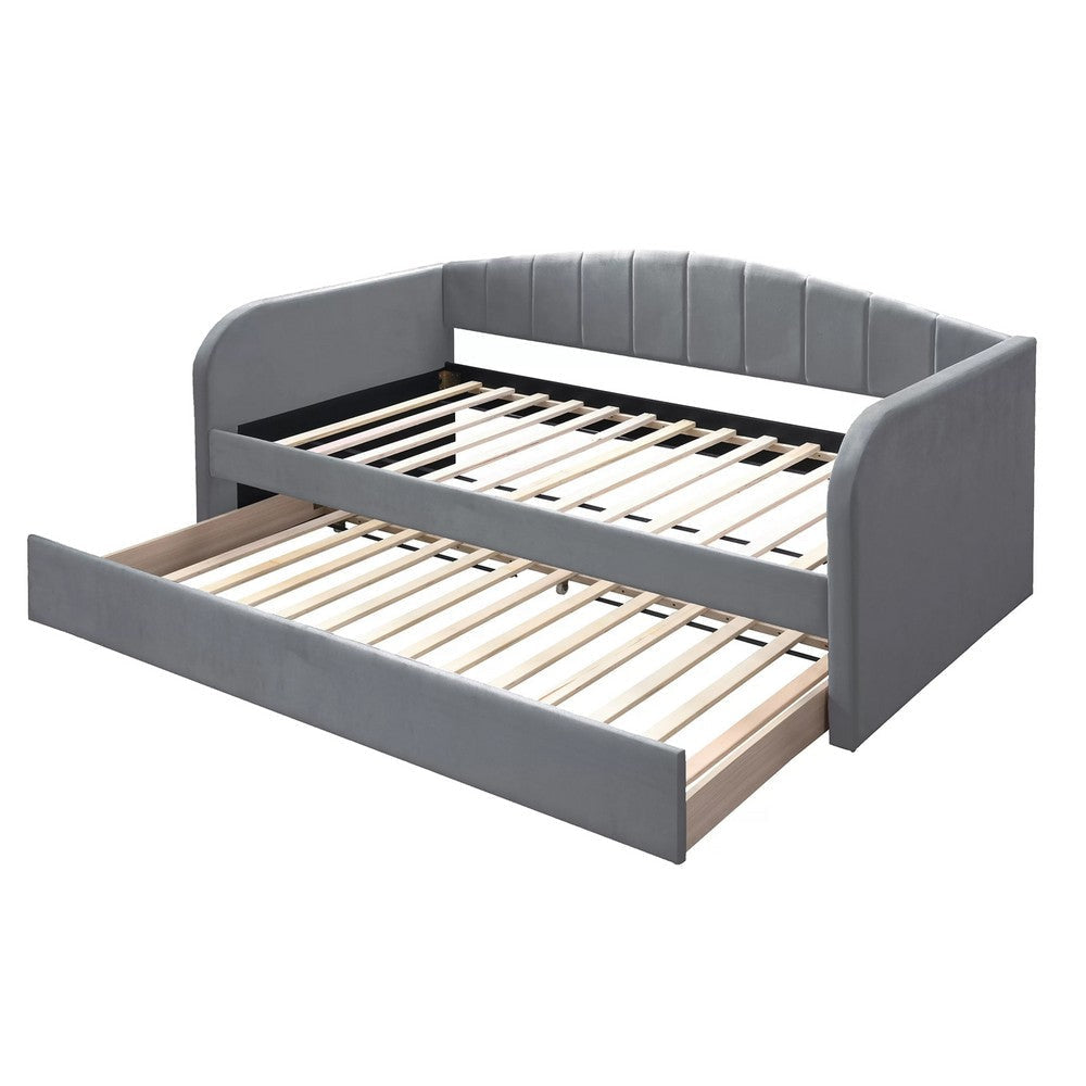Keo Daybed with Pull Out Trundle | Channel Tufted Modern Gray Velvet