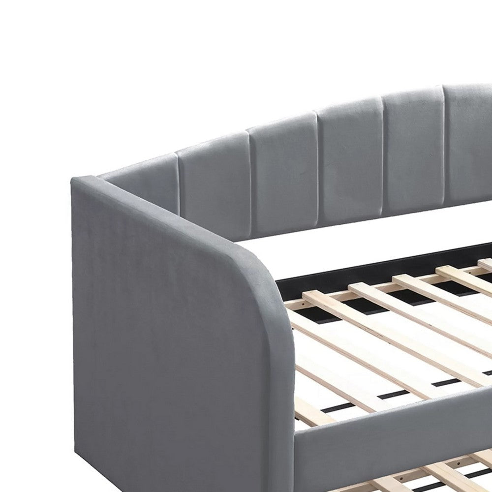 Keo Daybed with Pull Out Trundle | Channel Tufted Modern Gray Velvet