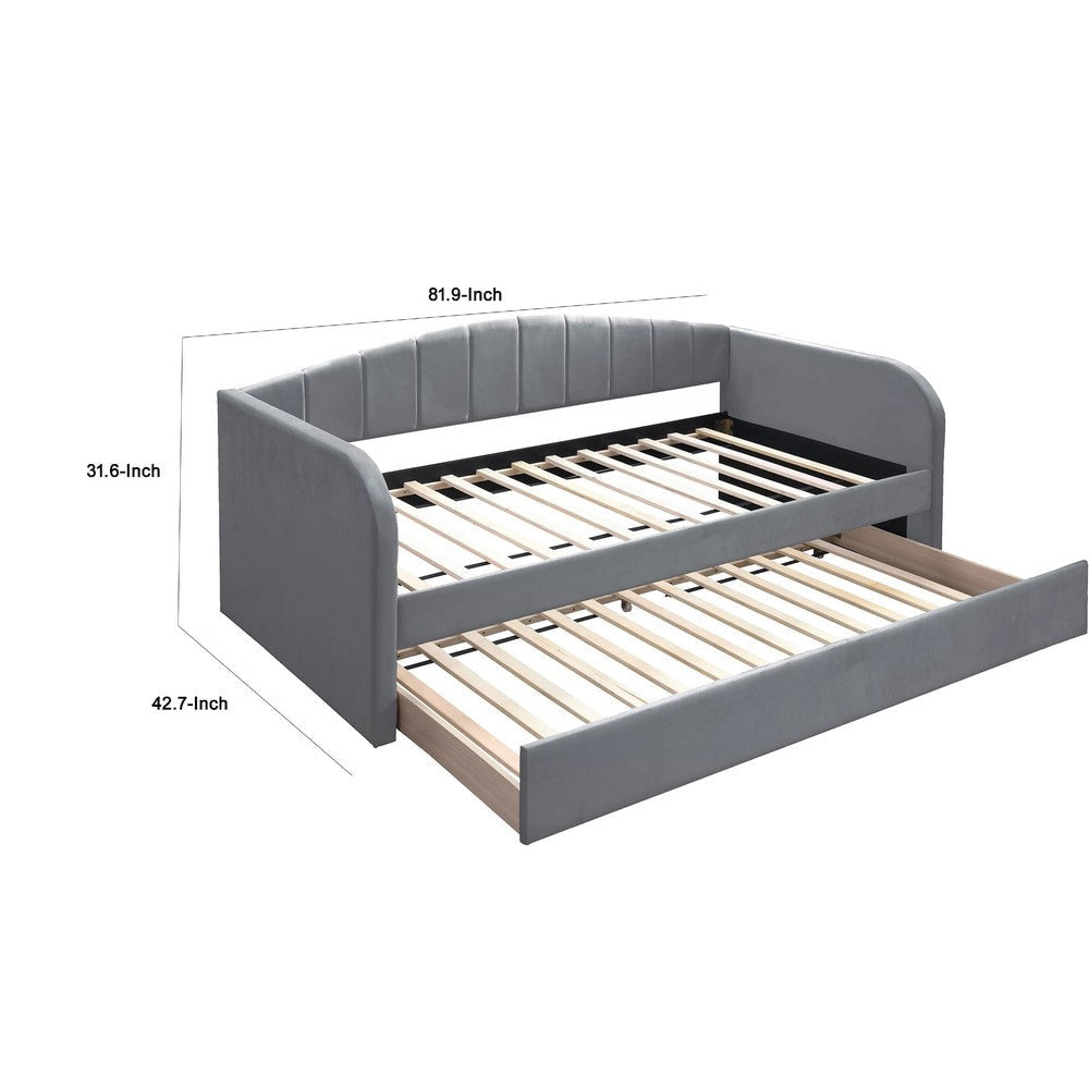 Keo Daybed with Pull Out Trundle | Channel Tufted Modern Gray Velvet
