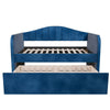 Keo Daybed with Pull Out Trundle | Channel Tufted Modern Blue Velvet