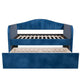Keo Daybed with Pull Out Trundle | Channel Tufted Modern Blue Velvet