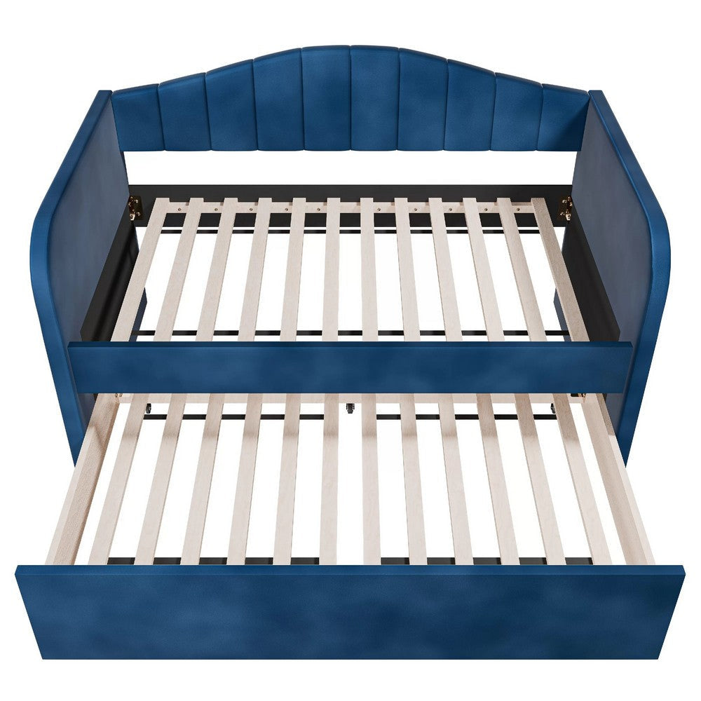 Keo Daybed with Pull Out Trundle | Channel Tufted Modern Blue Velvet