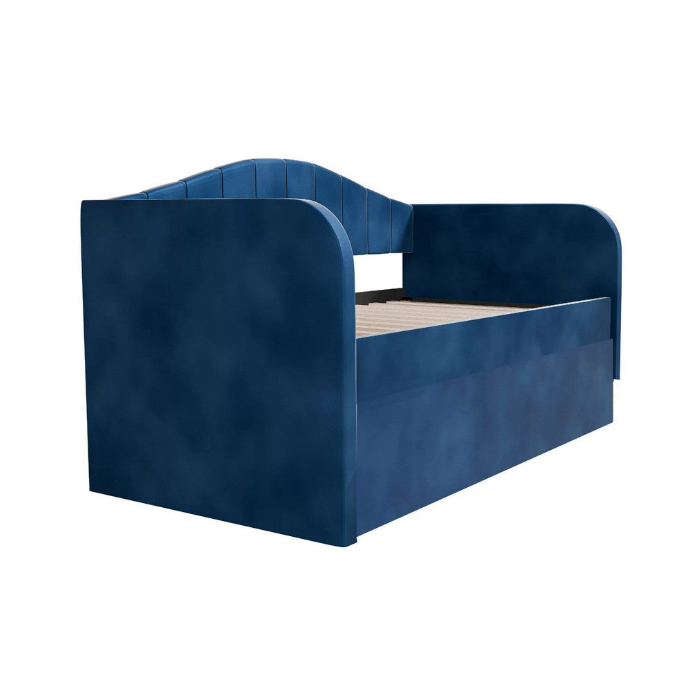 Keo Daybed with Pull Out Trundle | Channel Tufted Modern Blue Velvet