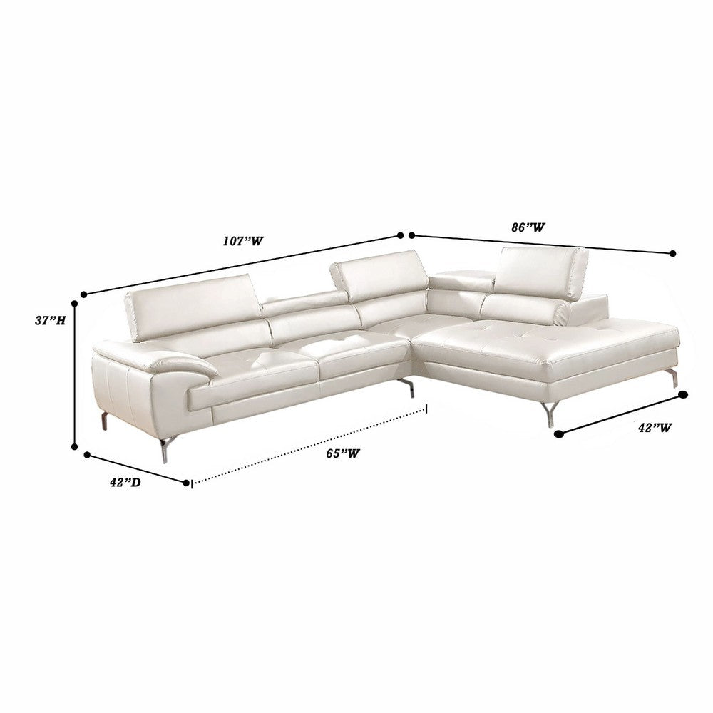 Doel 2pc Sectional Sofa Set w Right Facing Chaise | White Faux Leather BM337321