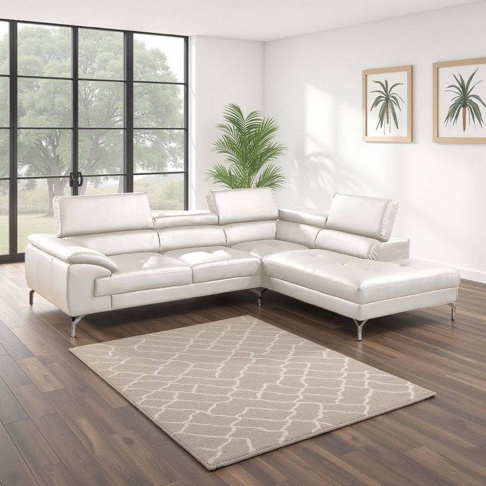 Doel 2pc Sectional Sofa Set w Right Facing Chaise | White Faux Leather