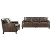 Rich 2pc Sofa Loveseat Set | Brass Nailhead Trim | Brown Top Grain Leather