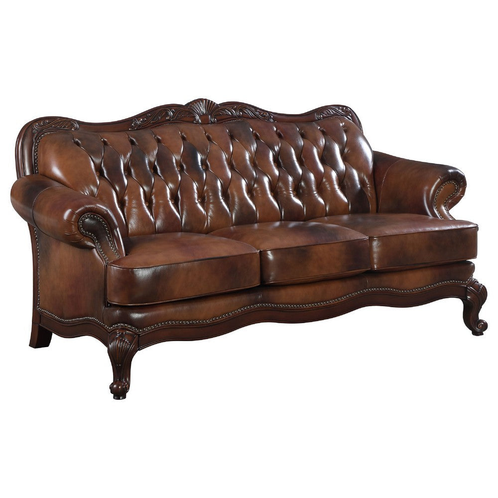 Vito 2pc Sofa Set | Nailhead Trim | Brown Tufted Top Grain Leather BM337735