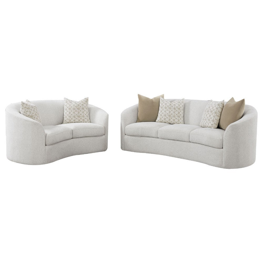 Tia 2pc Living Room Sofa Set w/ 6 Accent Pillows | White Boucle